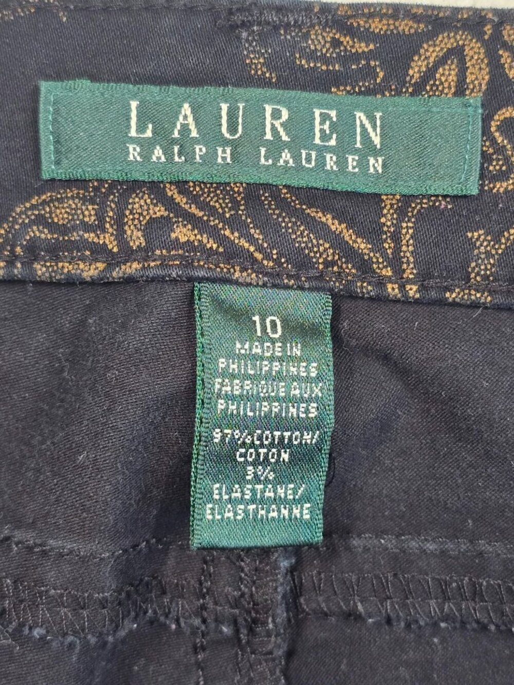 Lauren Ralph Lauren Womens 10 Floral Pattern  Pants Black & Gold - Picture 3 of 4